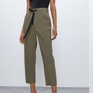 Aritzia Babaton Linen Errol Pants Cropped High Waisted Pull On Drawstring M Medi